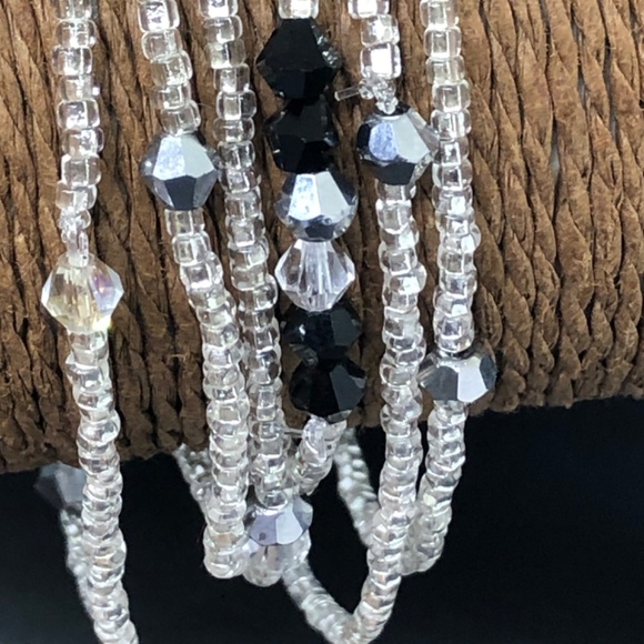 Multi Strand Tiny Silver Glass Seed Beads Stretch Stacking Beaded Bracelets - Picture 10 of 11
